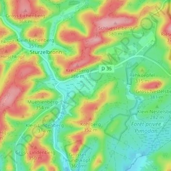 Carte topographique Hardt, altitude, relief