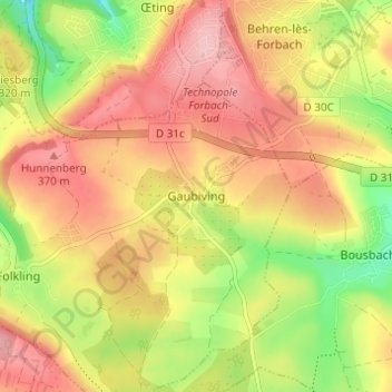 Carte topographique Gaubiving, altitude, relief