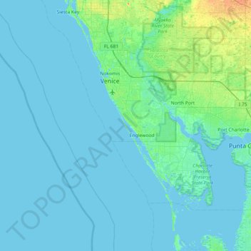 Carte topographique Manasota Key, altitude, relief