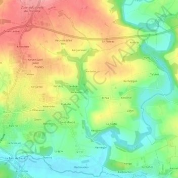 Carte topographique Kercadic, altitude, relief