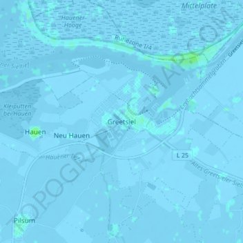 Carte topographique Greetsiel, altitude, relief