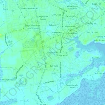 Carte topographique Westchester, altitude, relief
