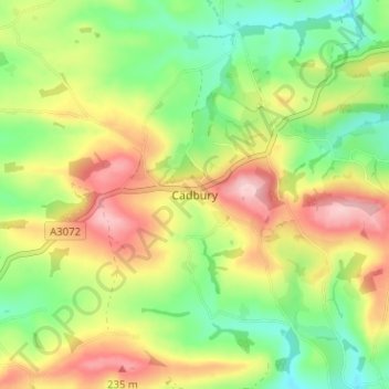 Carte topographique Cadbury, altitude, relief