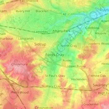 Carte topographique Foots Cray, altitude, relief
