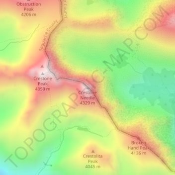 Carte topographique Crestone Needle, altitude, relief