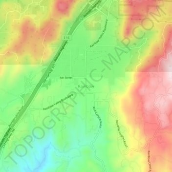 Carte topographique Rainbow, altitude, relief