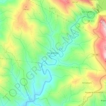 Carte topographique Foz do Ribeiro, altitude, relief