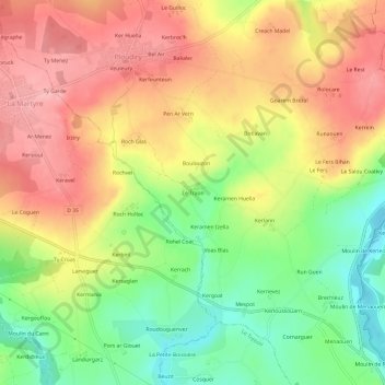 Carte topographique Le Traon, altitude, relief
