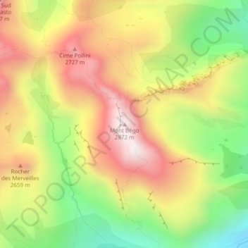 Carte topographique Mont Bégo, altitude, relief