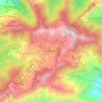 Carte topographique Sunaula Bazzar, altitude, relief