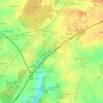Carte topographique L'Autoroute, altitude, relief