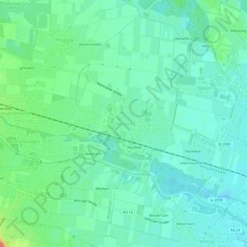 Carte topographique Heufeld, altitude, relief