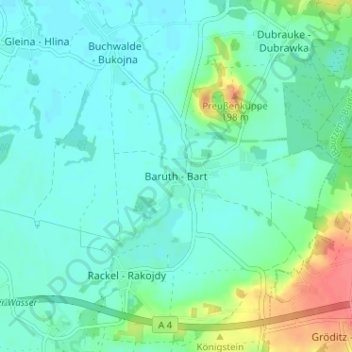 Carte topographique Baruth - Bart, altitude, relief