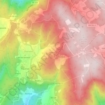 Carte topographique Zibreiros, altitude, relief