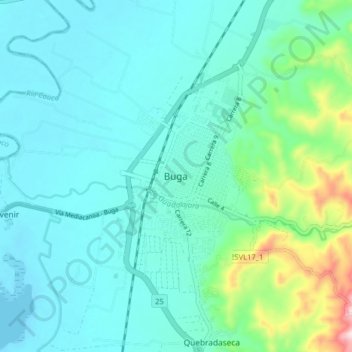 Carte topographique Buga, altitude, relief