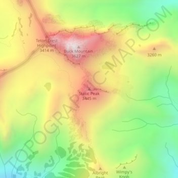 Carte topographique Static Peak, altitude, relief