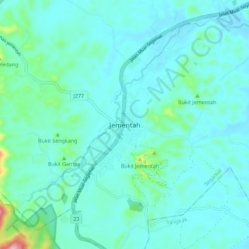 Carte topographique Jementah, altitude, relief