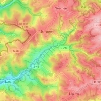 Carte topographique Pistershausen, altitude, relief