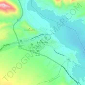 Carte topographique Potrerillos, altitude, relief