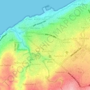 Carte topographique Kuanino, altitude, relief