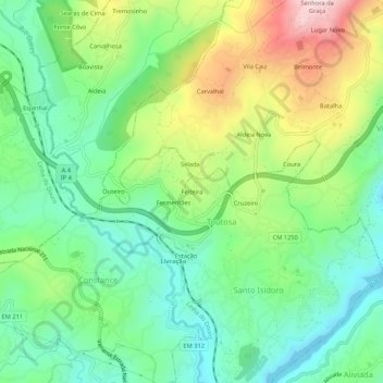Carte topographique Feiteira, altitude, relief