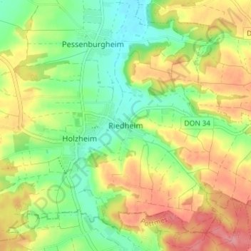 Carte topographique Riedheim, altitude, relief