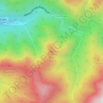 Carte topographique Chimney Tops, altitude, relief
