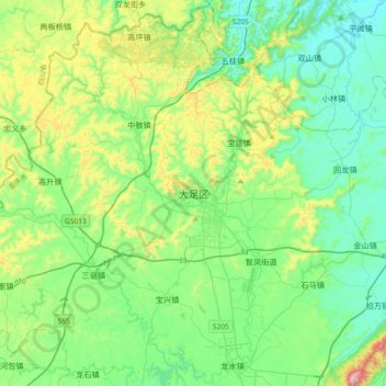 Carte topographique Dazu, altitude, relief