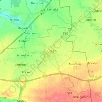 Carte topographique Lützen, altitude, relief
