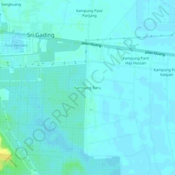 Carte topographique Kampung Baru, altitude, relief