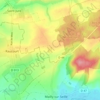 Carte topographique Ressaincourt, altitude, relief