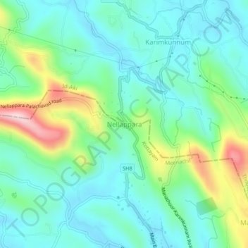 Carte topographique Nellappara, altitude, relief
