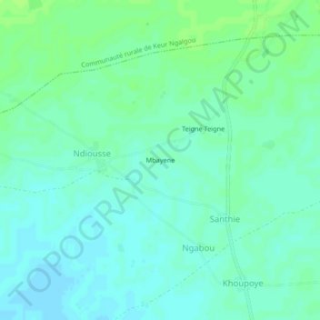 Carte topographique Mbayene, altitude, relief