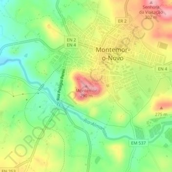 Carte topographique Montemor, altitude, relief