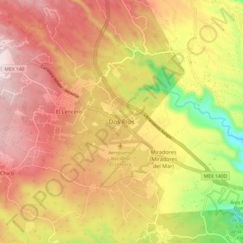 Carte topographique Dos Ríos, altitude, relief
