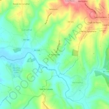 Carte topographique A-dos-Ruivos, altitude, relief