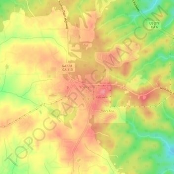 Carte topographique Yorkville, altitude, relief