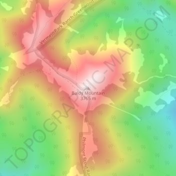 Carte topographique Baldy Mountain, altitude, relief