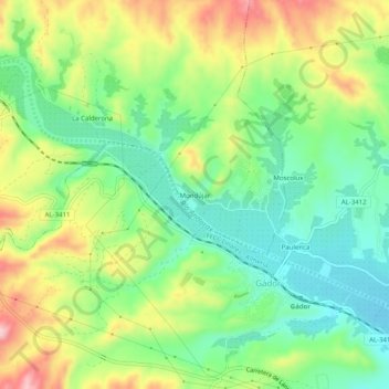 Carte topographique Mondújar, altitude, relief