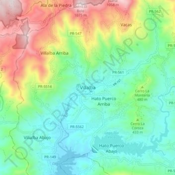 Carte topographique Villalba, altitude, relief