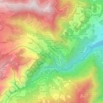 Carte topographique Canevare, altitude, relief