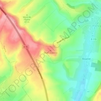 Carte topographique Mont Voyenne, altitude, relief