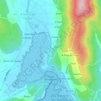 Carte topographique outes, altitude, relief
