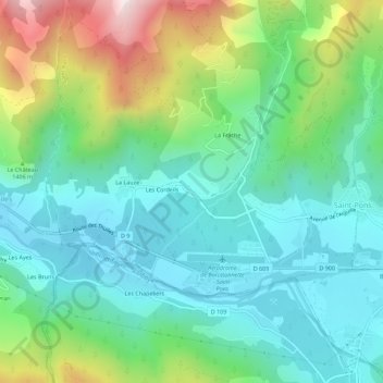 Carte topographique Les Jourdans, altitude, relief