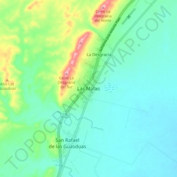 Carte topographique Las Matas, altitude, relief