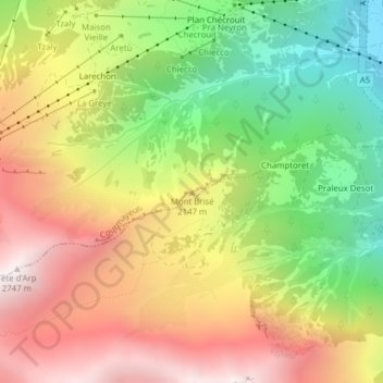 Carte topographique Mont Brisé, altitude, relief