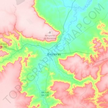 Carte topographique Barreiras, altitude, relief