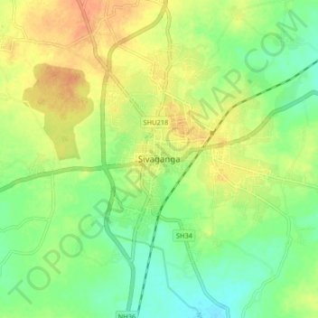 Carte topographique Sivaganga, altitude, relief