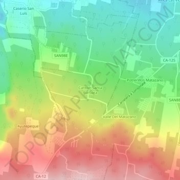 Carte topographique Canton Santa Barbara, altitude, relief