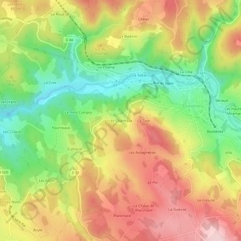 Carte topographique Les Chaneaux, altitude, relief